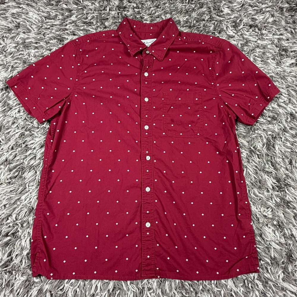American Eagle Mens Large Burgundy Red Geometric Embroidered Button Down Shirt